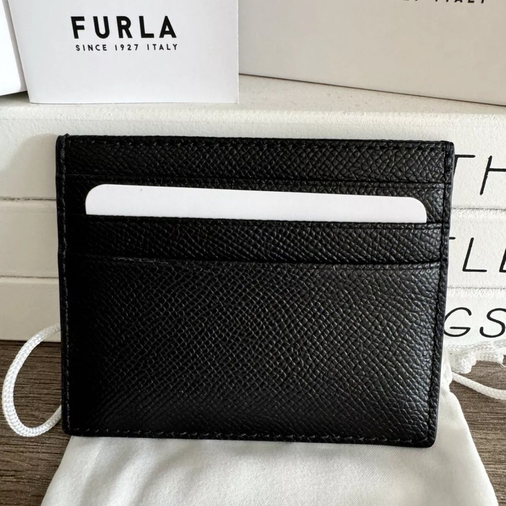 FURLA Leather Card Holder Black NWT Genuine Leather Authentic Italy - Picture 3 of 6